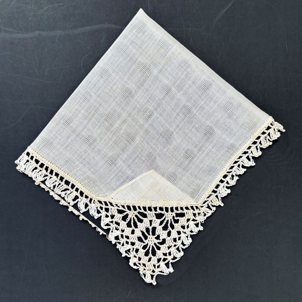 Crochet Lace Linen Wedding Handkerchief Cottagecore Bride Vintage Feminine